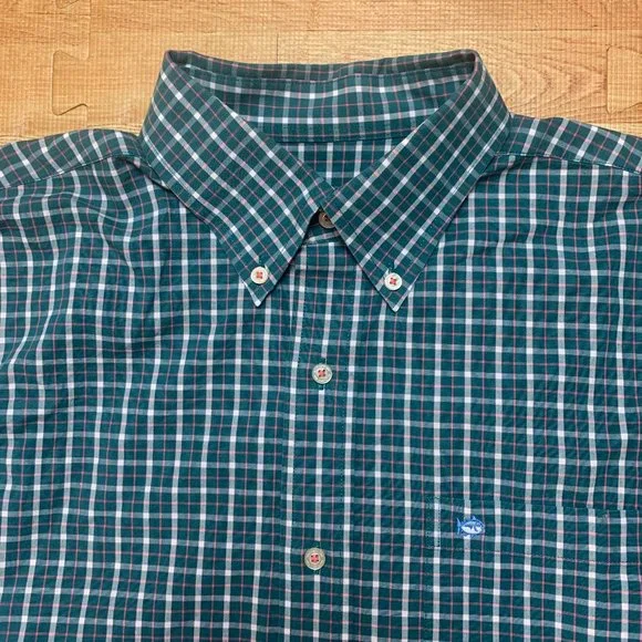 Southern Tide Shirt Green Mens Medium Plaid/Check Long Sleeve Button Down - Picture 2 of 14